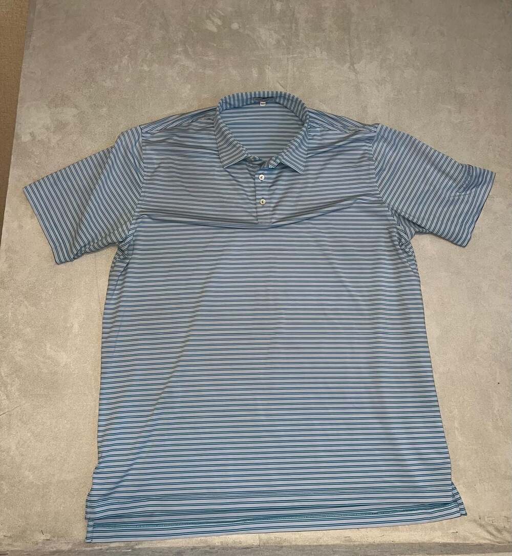 Peter Millar Summer Comfort Blue Striped Performance Golf Polo Shirt Men's XXL